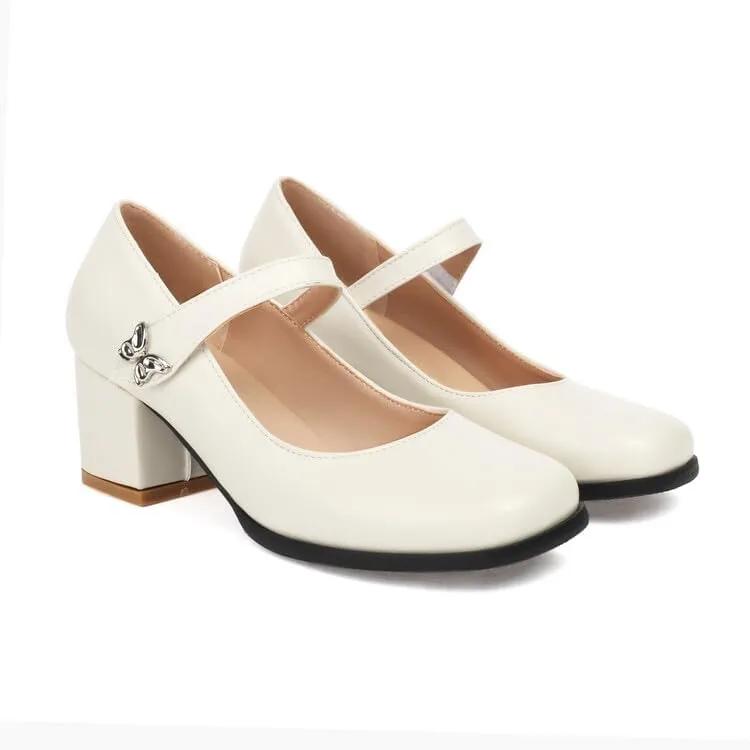 Women's Square Toe Mary Janes Block Heel Pumps