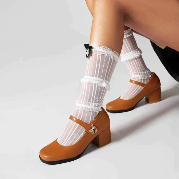 Women's Square Toe Mary Janes Block Heel Pumps