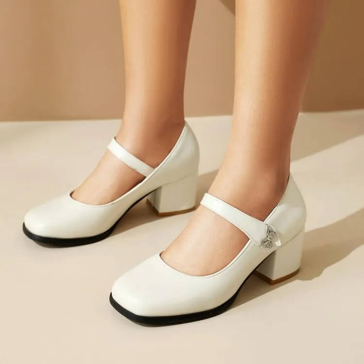 Women's Square Toe Mary Janes Block Heel Pumps