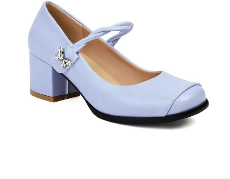 Women's Square Toe Mary Janes Square Heel Pumps