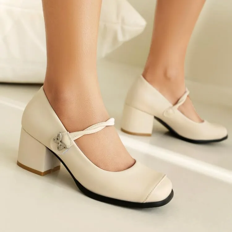 Women's Square Toe Mary Janes Square Heel Pumps
