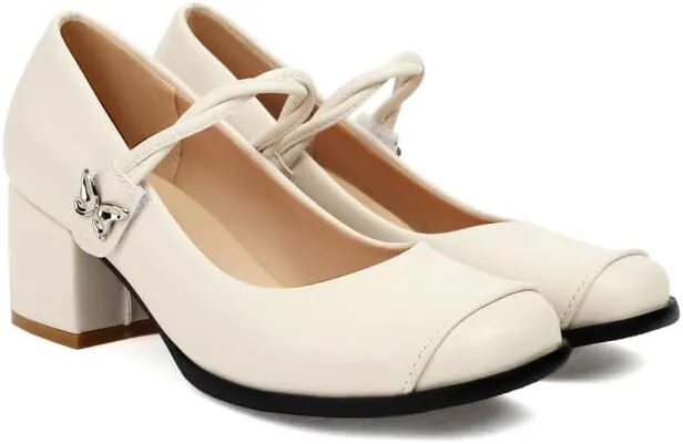Women's Square Toe Mary Janes Square Heel Pumps
