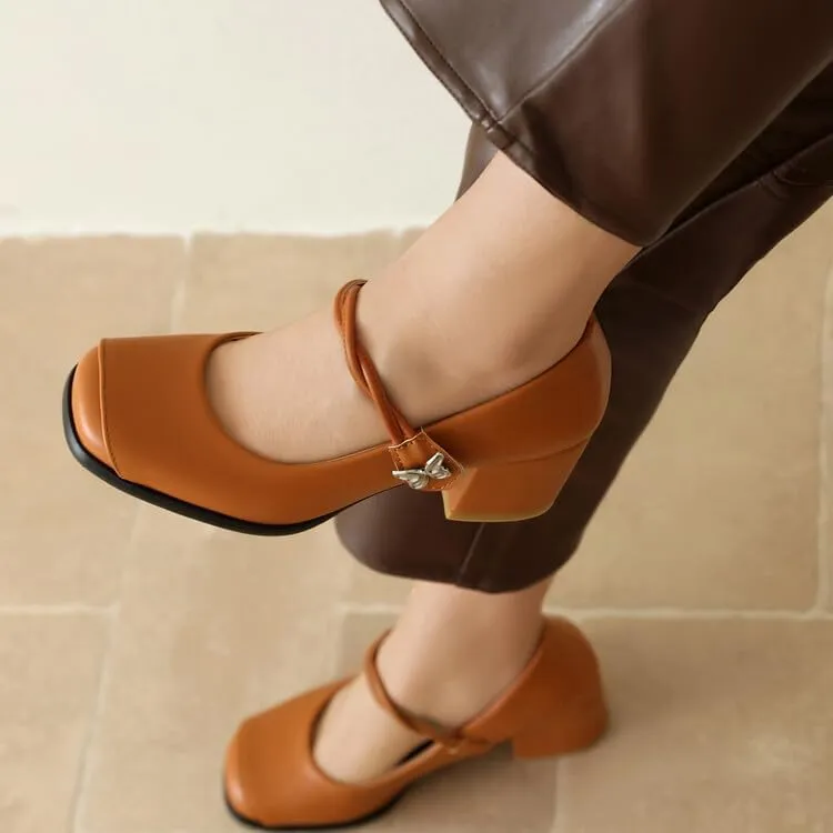 Women's Square Toe Mary Janes Square Heel Pumps