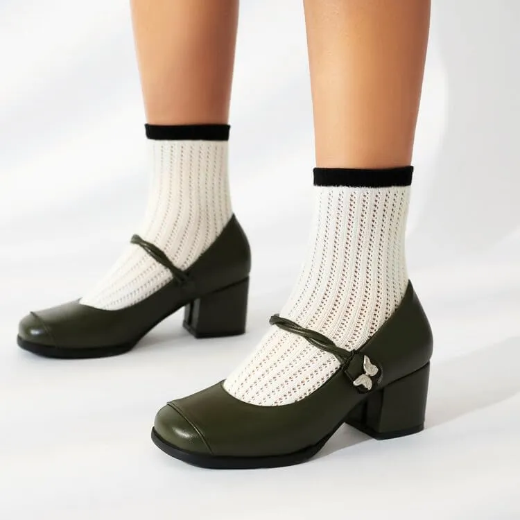 Women's Square Toe Mary Janes Square Heel Pumps