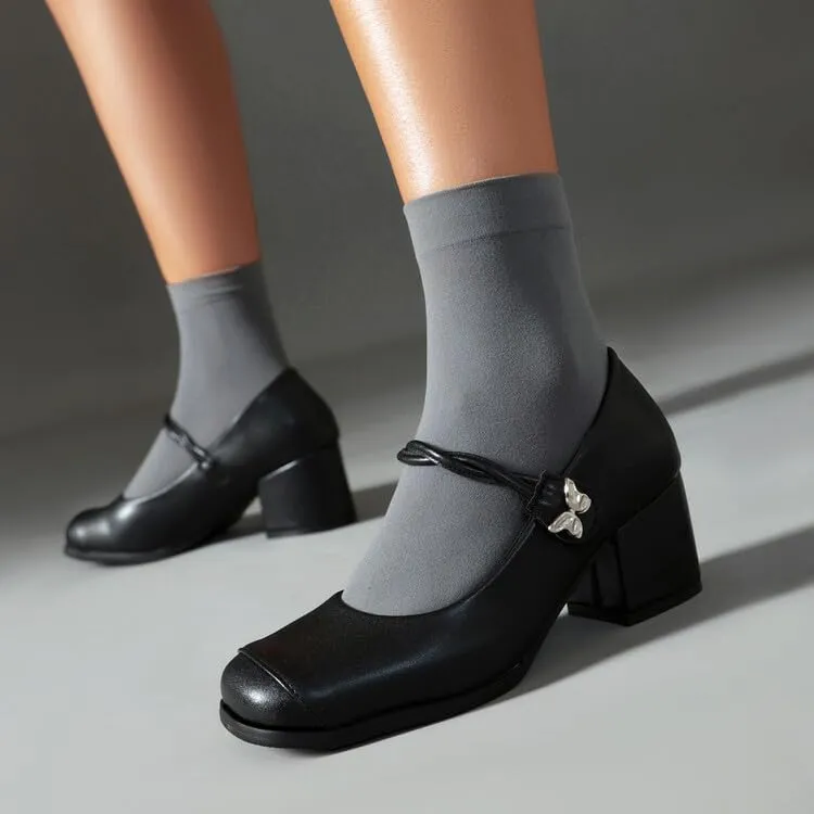 Women's Square Toe Mary Janes Square Heel Pumps