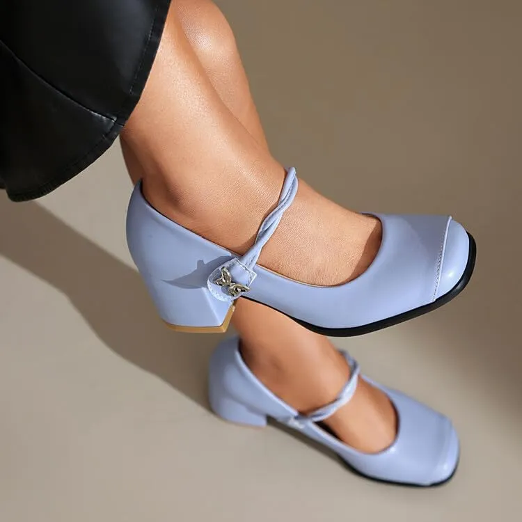 Women's Square Toe Mary Janes Square Heel Pumps