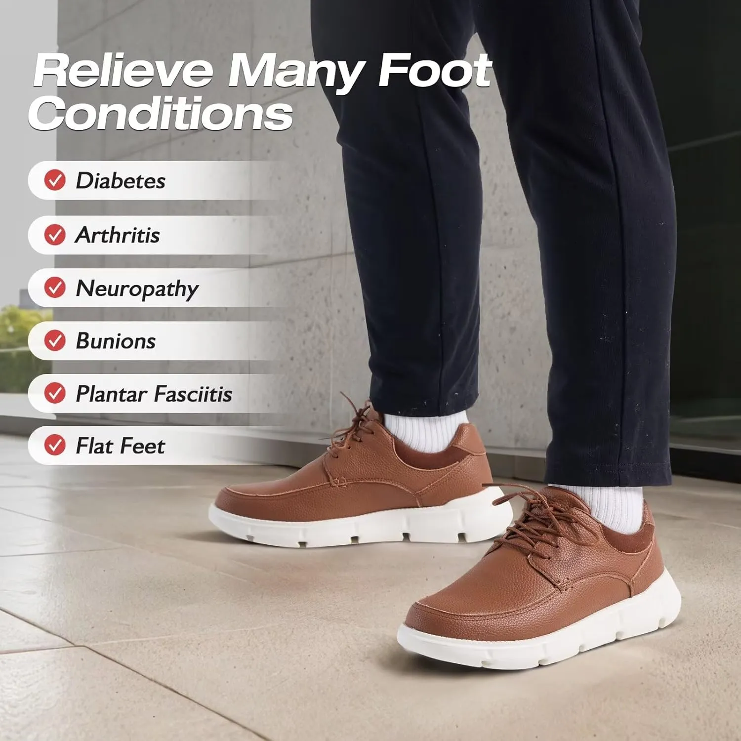 XPACS Men's Orthopedic Leather Dress Walking Shoes: Comfortable Arch Support Plantar Fasciitis Orthotic Formal Tennis Oxford, Flat Feet Casual Business Working Shoes for Foot and Heel Pain Relief
