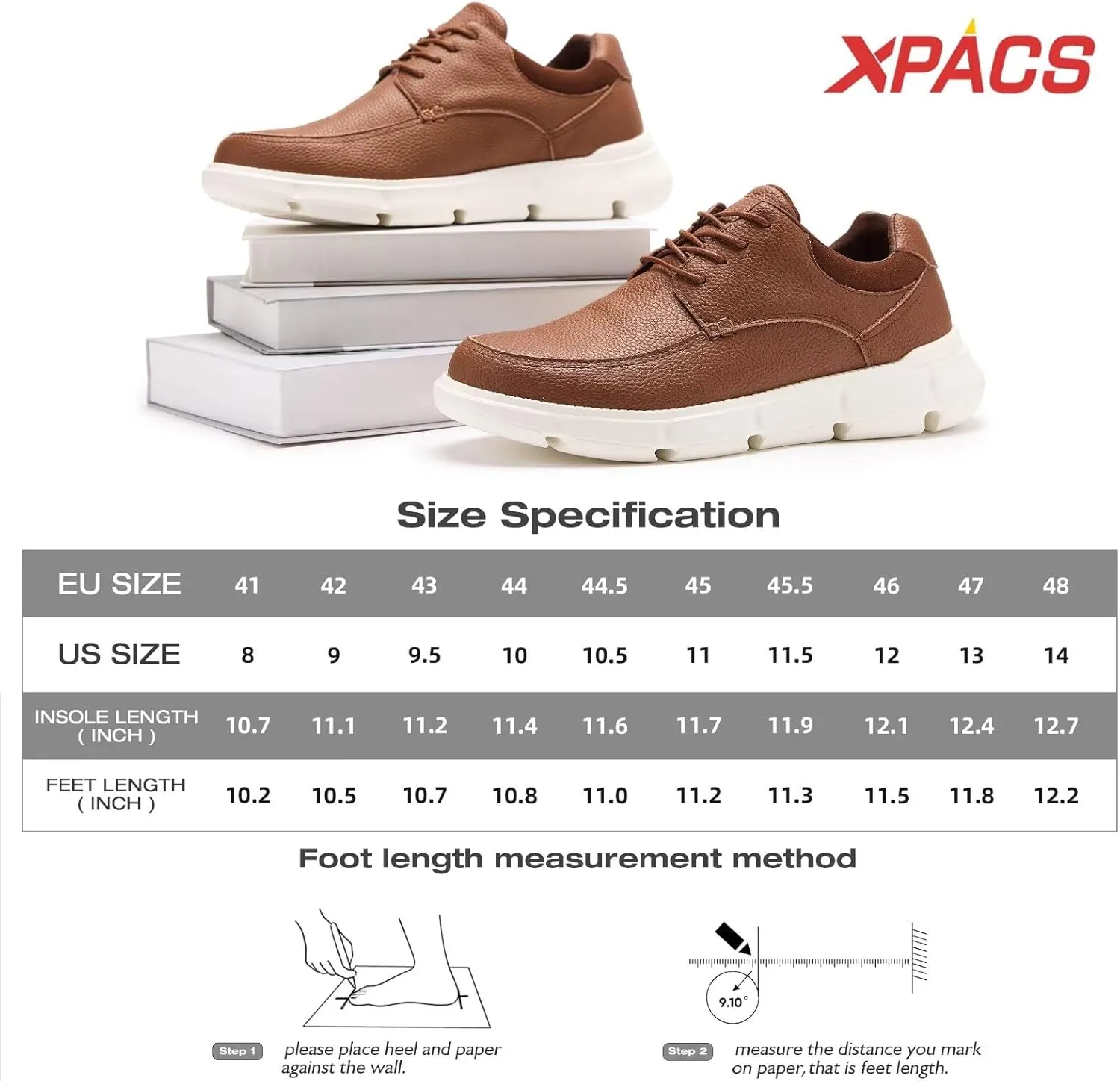 XPACS Men's Orthopedic Leather Dress Walking Shoes: Comfortable Arch Support Plantar Fasciitis Orthotic Formal Tennis Oxford, Flat Feet Casual Business Working Shoes for Foot and Heel Pain Relief