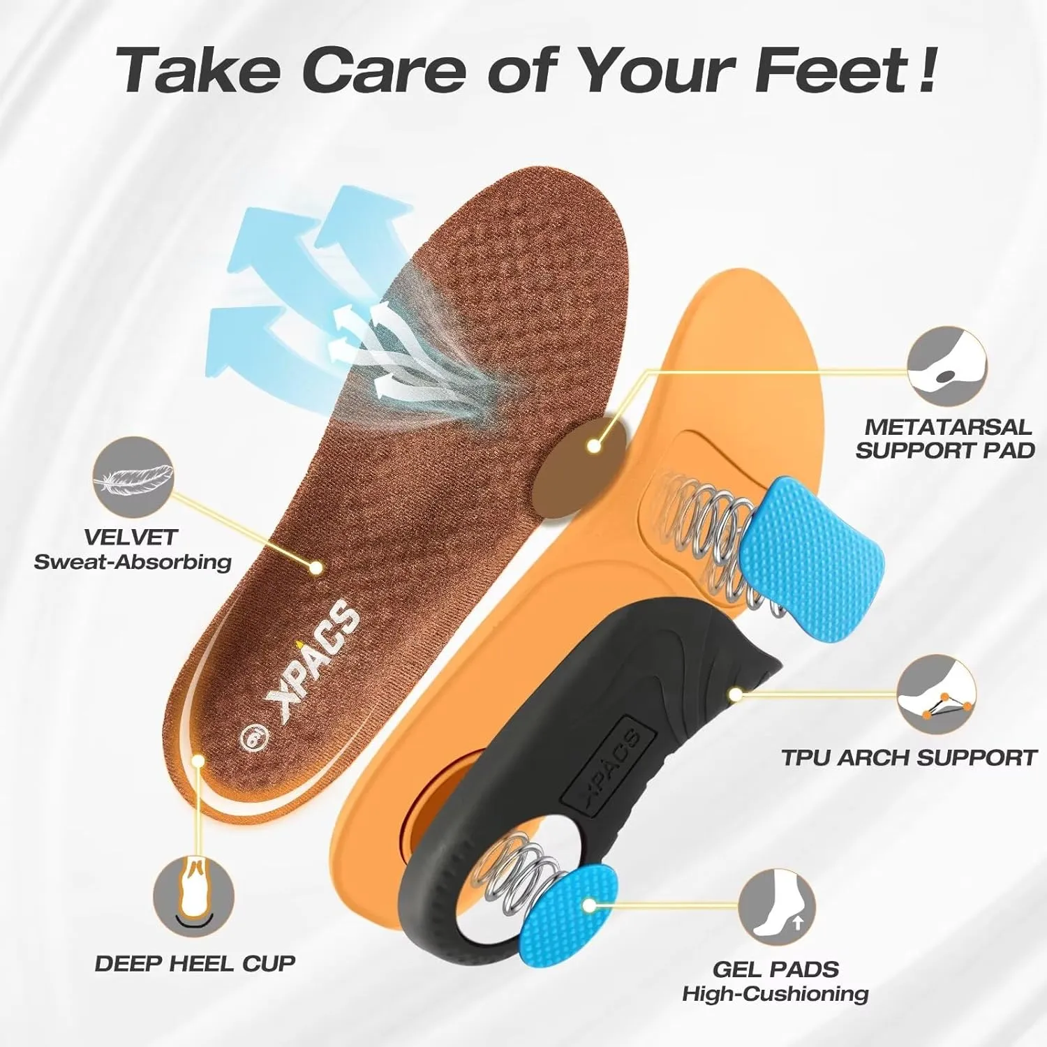 XPACS Men's Orthopedic Leather Dress Walking Shoes: Comfortable Arch Support Plantar Fasciitis Orthotic Formal Tennis Oxford, Flat Feet Casual Business Working Shoes for Foot and Heel Pain Relief