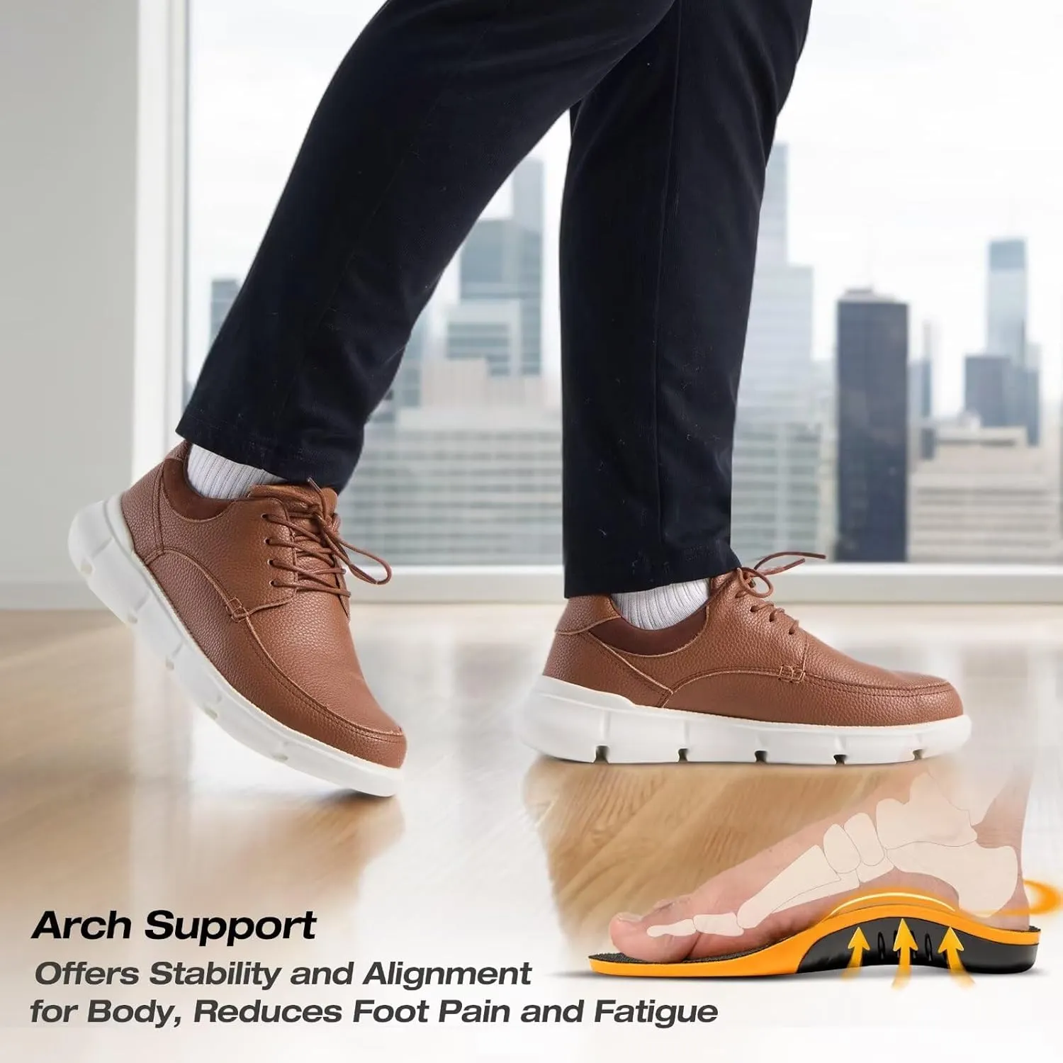 XPACS Men's Orthopedic Leather Dress Walking Shoes: Comfortable Arch Support Plantar Fasciitis Orthotic Formal Tennis Oxford, Flat Feet Casual Business Working Shoes for Foot and Heel Pain Relief