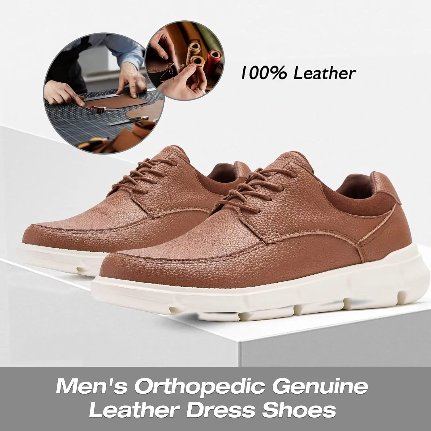 XPACS Men's Orthopedic Leather Dress Walking Shoes: Comfortable Arch Support Plantar Fasciitis Orthotic Formal Tennis Oxford, Flat Feet Casual Business Working Shoes for Foot and Heel Pain Relief