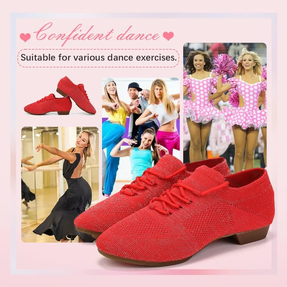 YKXLM Women Standard Practice Social Dance Sneaker Beginner Dance Practice Shoes for Women Low Heel Ballroom