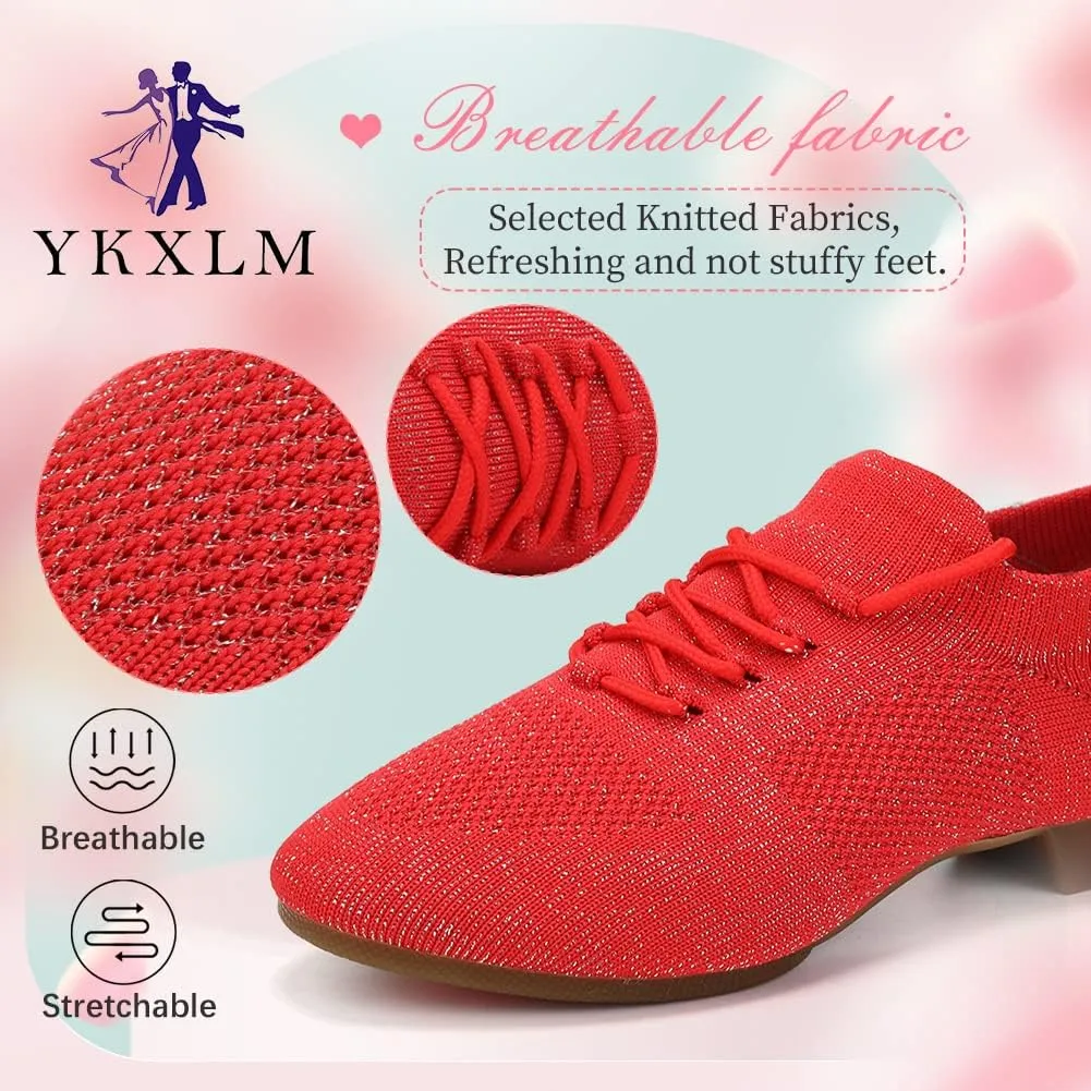 YKXLM Women Standard Practice Social Dance Sneaker Beginner Dance Practice Shoes for Women Low Heel Ballroom