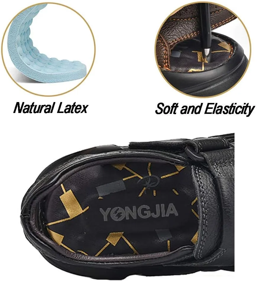 YONGJIA Mens Leather Handmade Sandals Closed Toe Casual Outdoor Adjustable Summer Shoes