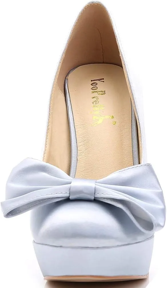 YooPrettyz Women Oversized Bow Wedding High Heels Slip On Satin Evening Bridesmaid Pumps