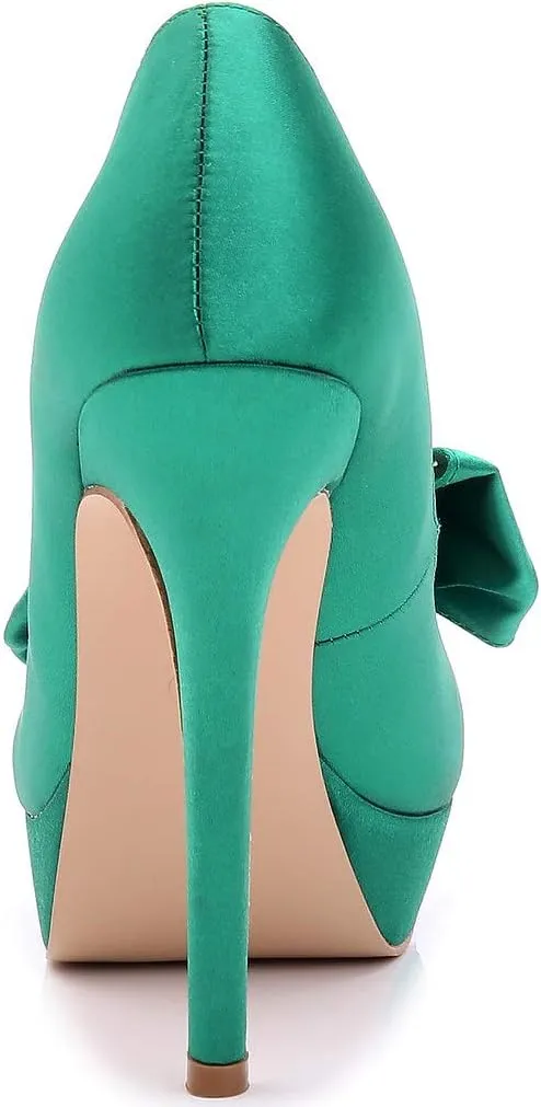 YooPrettyz Women Oversized Bow Wedding High Heels Slip On Satin Evening Bridesmaid Pumps