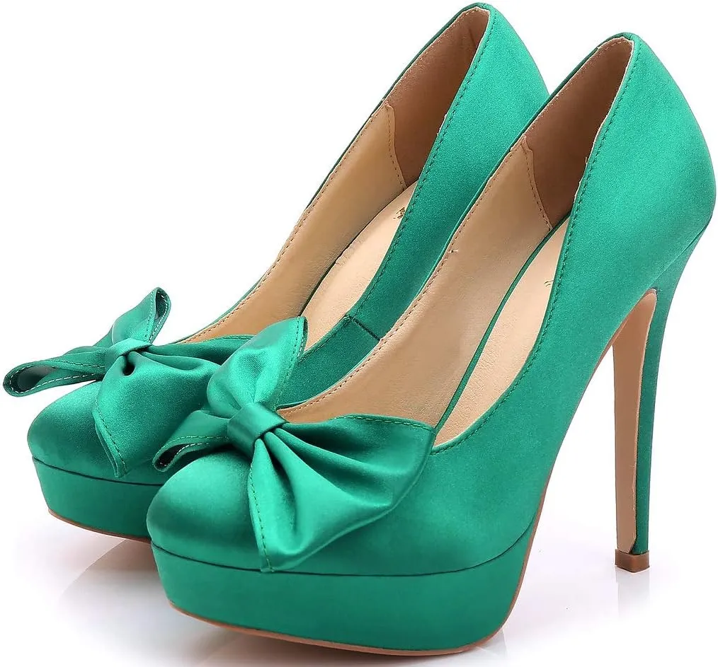 YooPrettyz Women Oversized Bow Wedding High Heels Slip On Satin Evening Bridesmaid Pumps