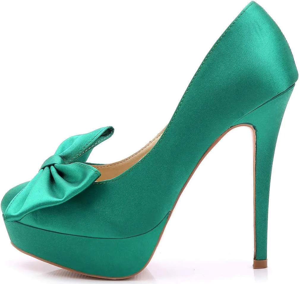 YooPrettyz Women Oversized Bow Wedding High Heels Slip On Satin Evening Bridesmaid Pumps