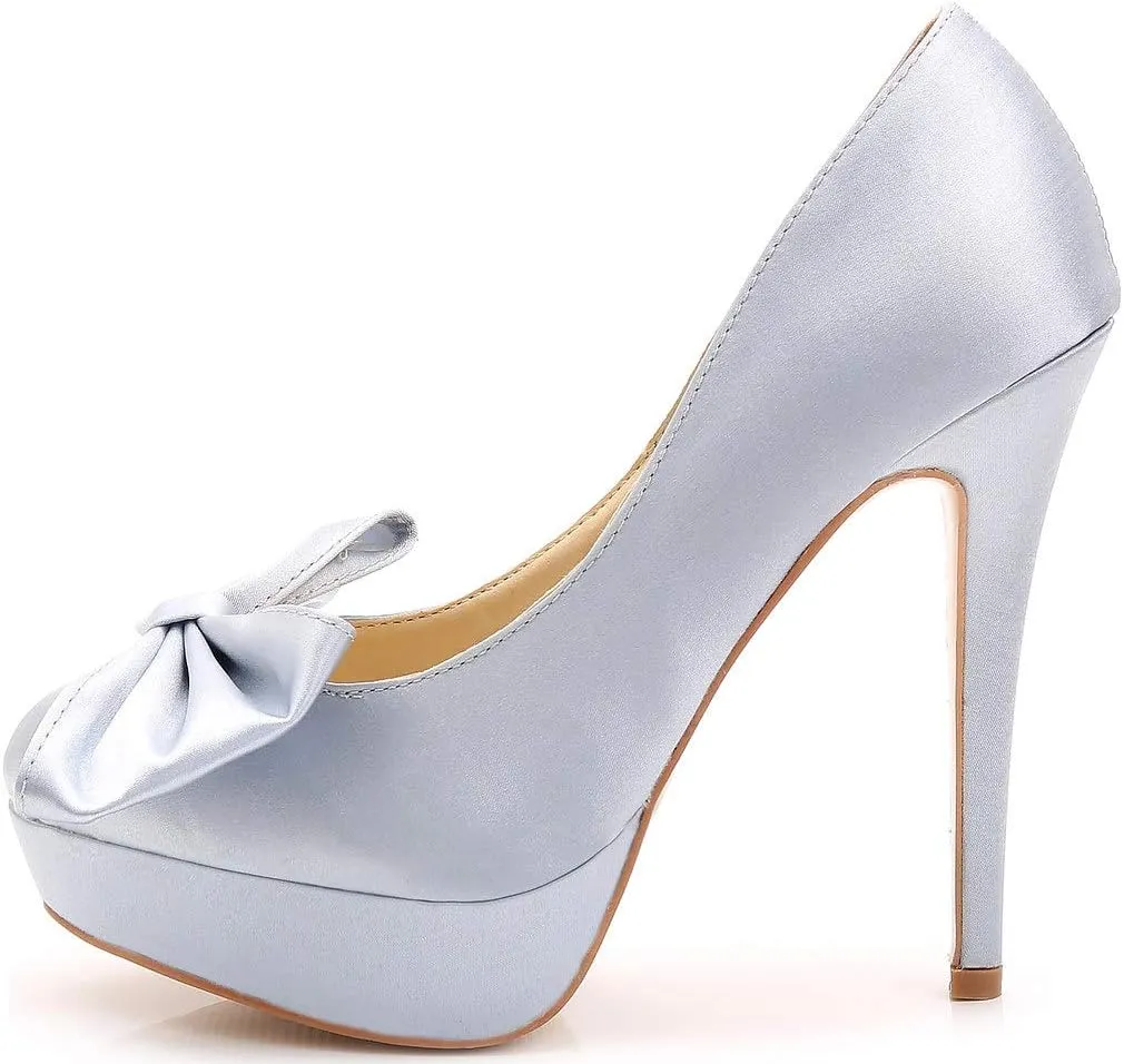 YooPrettyz Women Oversized Bow Wedding High Heels Slip On Satin Evening Bridesmaid Pumps