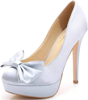 YooPrettyz Women Oversized Bow Wedding High Heels Slip On Satin Evening Bridesmaid Pumps