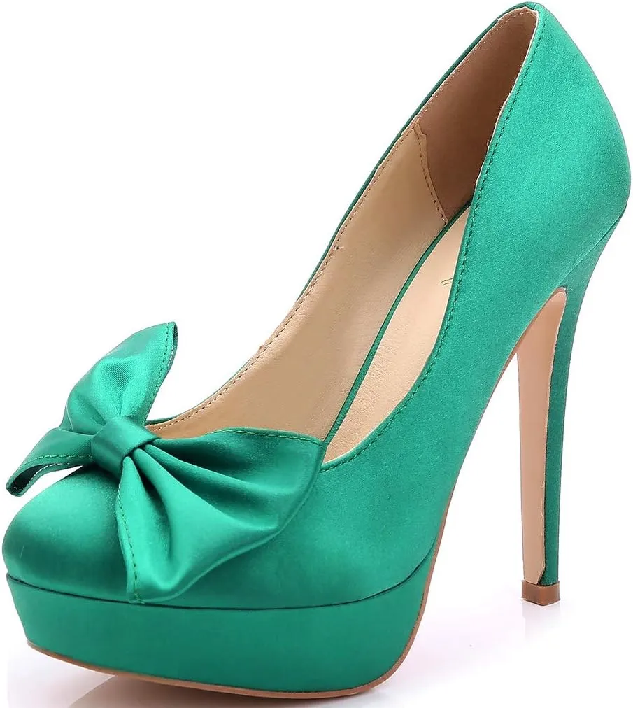 YooPrettyz Women Oversized Bow Wedding High Heels Slip On Satin Evening Bridesmaid Pumps