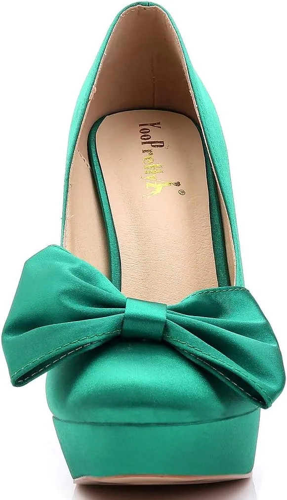 YooPrettyz Women Oversized Bow Wedding High Heels Slip On Satin Evening Bridesmaid Pumps